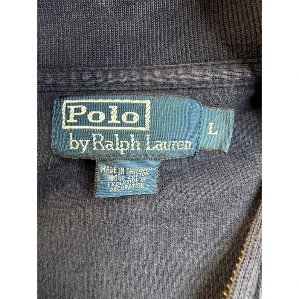 Polo Ralph Lauren Mens Large Navy Blue Cotton Quarter Zip Pullover Sweater Faded